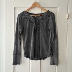 Lucky Brand Charcoal Lace Detail Blouse